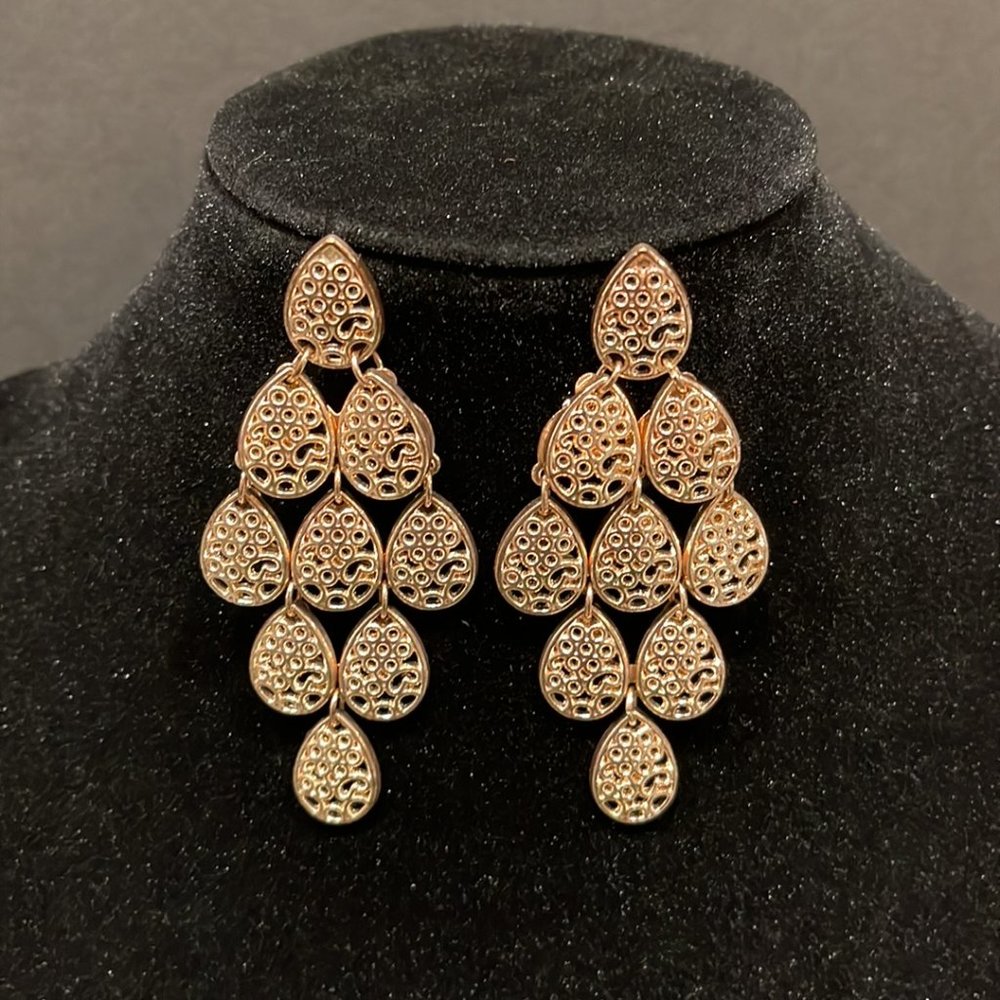 Gold Tear Drop Chandelier Earrings